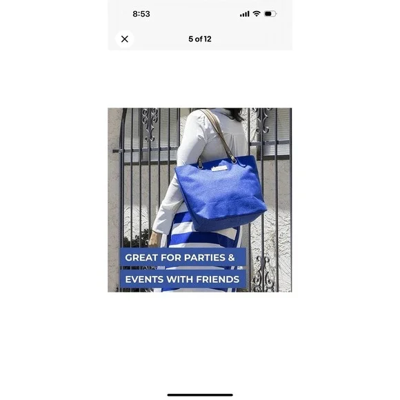 NWT Portovino City Tote Bag Blue Canvas Wine Purse With Hidden Insulated Compart - Picture 5 of 12